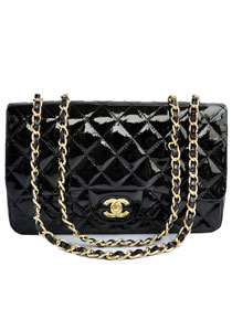 AAA Cheap Chanel Jumbo Flap Bags A28600 Black Patent Golden On Sale
